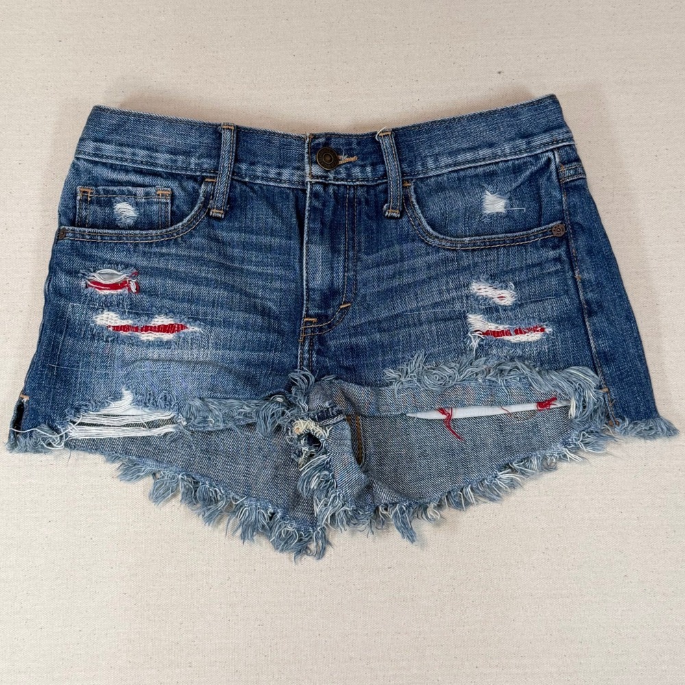 Abercrombie & Fitch Mircro Shorts Distressed Denim Shorts Size 0 W27 Frayed Hem - Picture 1 of 8